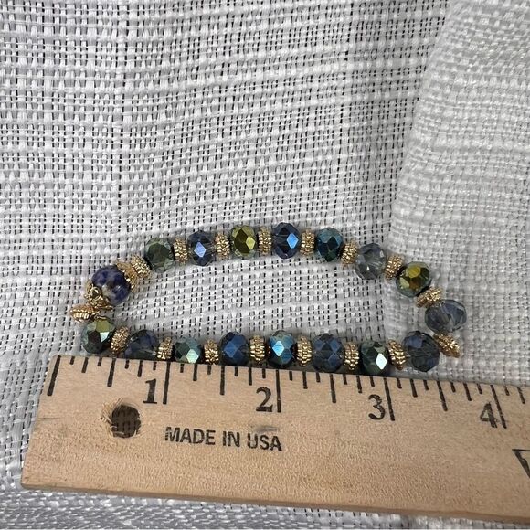 New Genuine Sodalite Crystal Glass Beaded Set of 2 Bracelets Skyline Collection - Picture 4 of 4